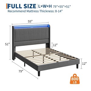 Homhougo Bed Frame with Charging Station & LED Lights, Modern Platform Bed with Wooden Slats, Upholstered Headboard, No Box Spring, Easy Assembly - 1 of 4