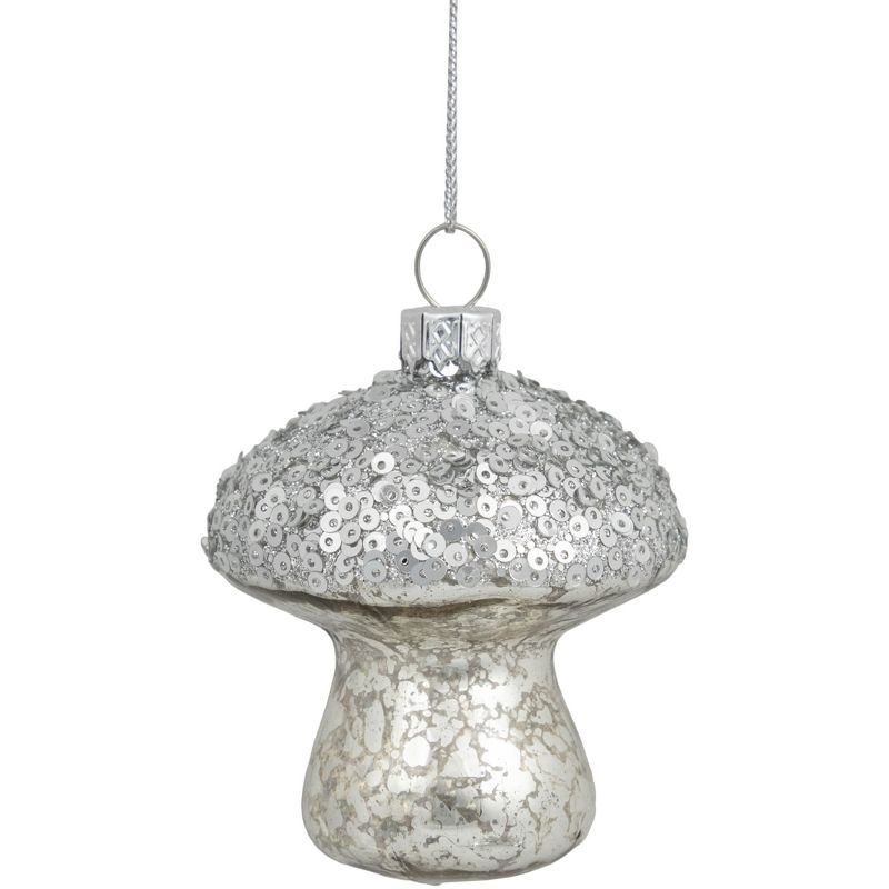 Northlight 3.5" Sequined Silver Mushroom Glass Christmas Ornament, 1 of 4