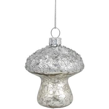 Northlight 3.5" Sequined Silver Mushroom Glass Christmas Ornament