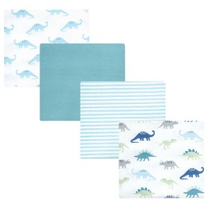 Hudson Baby Cotton Poly Flannel Receiving Blankets, Soft Teal Dino, One Size - 1 of 4