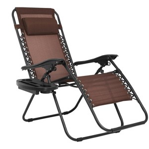 FDW Foldable Zero Gravity Chair Lounge Patio Chaise with Cup Holder Tray - 1 of 4