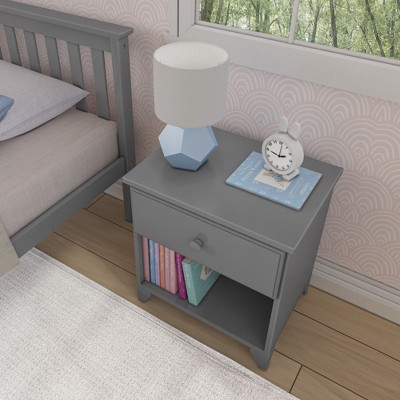 Gray Solid Wood Kids Nightstand with 1 Drawer