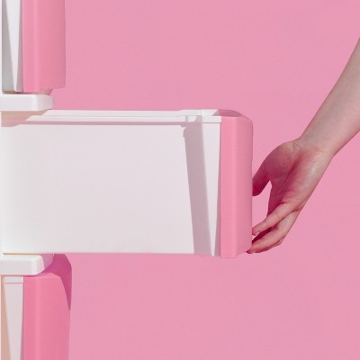 Slim White and Pink Plastic 4-Drawer Storage Cart