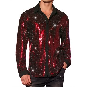 Lars Amadeus Men's Long Sleeves Button Down Disco Party Shiny Sequin Shirt - 1 of 4