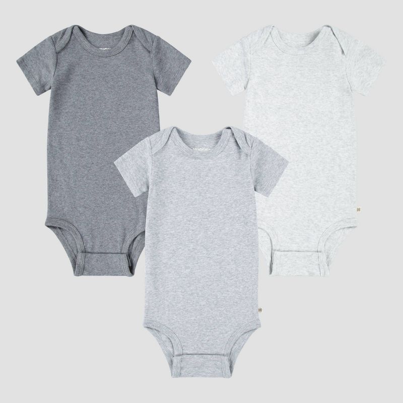 Huggies Baby 3pk Solid Organic Bodysuit - Gray, 1 of 3