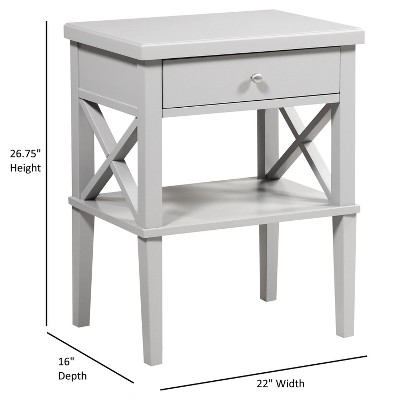 Dove Gray 1-Drawer Hardwood Nightstand with Open Shelf