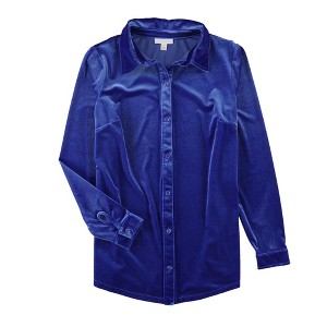 Charter Club Womens Velour Button Up Shirt - 1 of 2