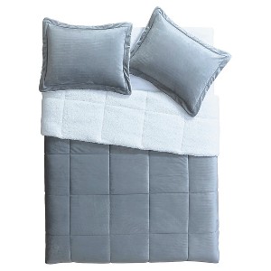 Gray Micro Mink Sherpa Reversible Comforter Set 3 Piece (Queen) - VCNY , Adult Unisex