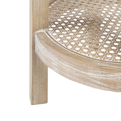 Harley Round Wheat Wood Accent Table with Rattan Shelf