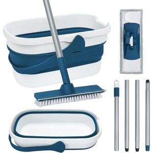 Collapsible Mop and Bucket Set with Scrub Brush - Foldable Design with Washable Microfiber Mop for Tile, Laminate, Hardwood Floors - 1 of 4