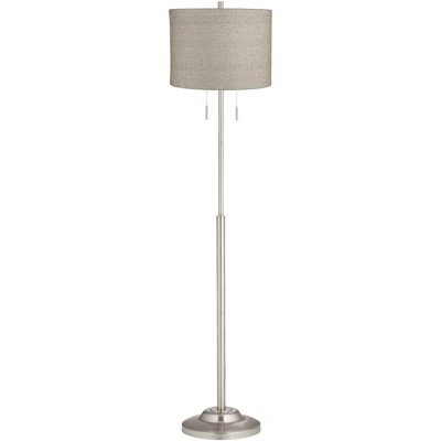 360 Lighting Modern Floor Lamp Thin 66" Tall Brushed Nickel Gray Gold Drum Shade for Living Room Reading Bedroom Office