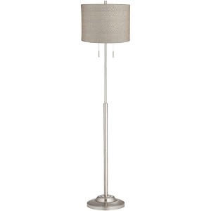 360 Lighting Abba Modern Floor Lamp Standing 66" Tall Brushed Nickel Silver Metal Gray Gold Drum Shade for Living Family Room Bedroom Office House - 1 of 4