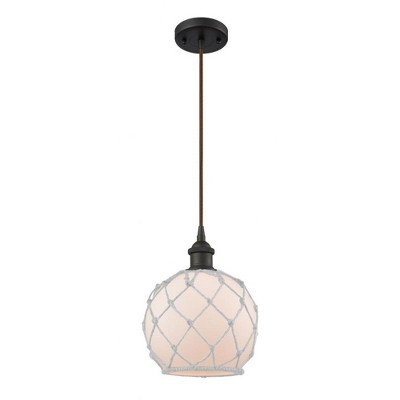 Farmhouse Rope - 1 Light Cord Hung Mini Pendant In Industrial Style-10 Inches Tall and 8 Inches Wide