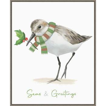 Amanti Art Christmas Sandpiper II by Lucca Sheppard Canvas Wall Art Print Framed 23-in. W x 28-in. H.
