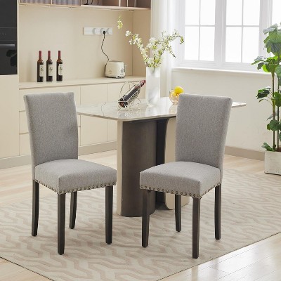 Upholstered Dining Chairs Set of 2, Fabric Parsons Dining Room Chair with Nailhead Trim, Fabric Accent Chair Kitchen Chairs