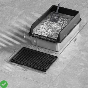 Stainless Steel Cat Litter Box with Scoop and Mats Open Top High Wall Sided Enclosure Large Metal Cat Litter Box Non-Sticky - 1 of 4