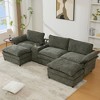 TiramisuBest U Shaped Modular Sectional Sofa Console Wireless Charging Bluetooth Speakers 2 Cup Holders Movable Footstools Chenille 5 Seat - 3 of 4