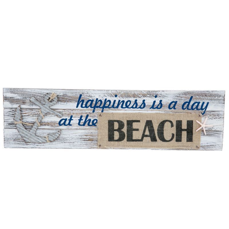 Beachcombers Coastal Plaque Sign Wall Hanging Decor Decoration For The Beach With Burlap Metal Anchor 24.25 x 6.875 x 0.5 Inches., 1 of 3