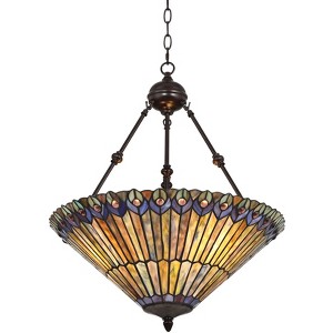 Robert Louis Tiffany Bronze Pendant Chandelier 20" Wide Rustic Peacock Stained Art Glass 3-Light Fixture for Dining Room House Kitchen Island Entryway - 1 of 4