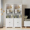 Karl Home White Display Cabinet 3 Tier Glass Shelves with 2 Doors Double Z Modeling LED Light Strip - 2 of 4