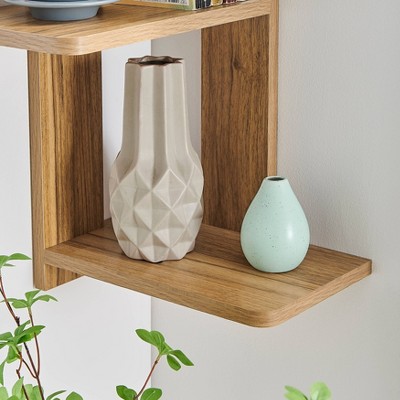 Chestnut 4-Tier Corner Floating Wood Wall Shelf