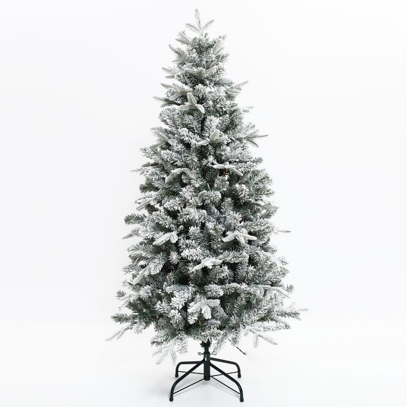 LuxenHome 5' Pre-Lit Full Artificial Flocked Christmas Tree Green, 2 of 16