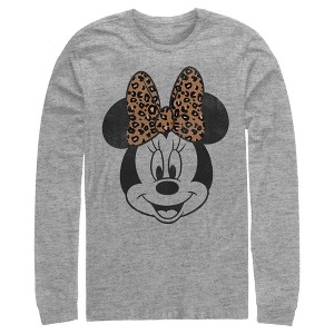 Men's Mickey & Friends Minnie Mouse Cheetah Print Bow Long Sleeve Shirt - 1 of 4