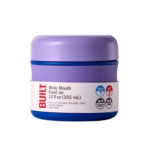 Built Wide Mouth Food Jar, 12oz Double-Wall Insulated Stainless Steel Container with Leak-Resistant Lid & Silicone Grip, Dishwasher-Safe (Purple) - 1 of 4