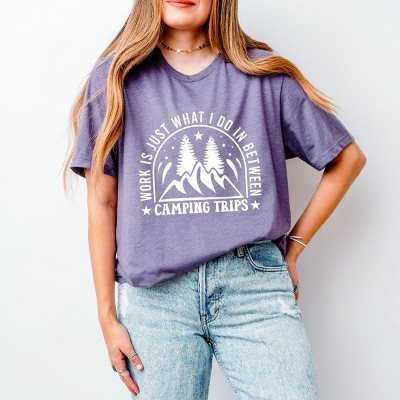 Simply Sage Market Work Between Camping Trips Short Sleeve Tee - S - Purple