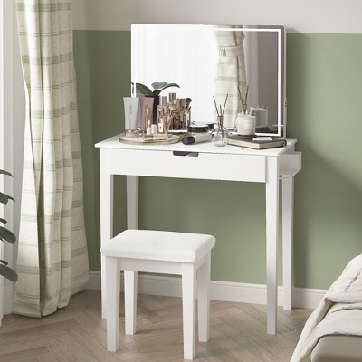 Sapphtopaz Makeup Vanity Desk with Lights Vanity Desk with Mirror, Socket, Dimmable LED Light for Bedroom, Powder Room, Living Room