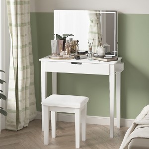 Sapphtopaz Makeup Vanity Desk with Lights Vanity Desk with Mirror, Socket, Dimmable LED Light for Bedroom, Powder Room, Living Room - 1 of 4