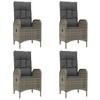vidaXL Gray Poly Rattan Patio Dining Set - Outdoor Furniture 5 Piece with Reclining Chairs, Tempered Glass Top Table, & Cushions - 4 of 4