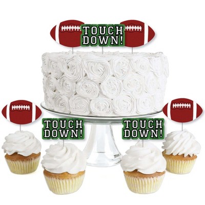 Big Dot of Happiness End Zone - Football - Dessert Cupcake Toppers - Baby Shower or Birthday Party Clear Treat Picks - Set of 24