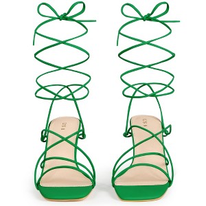 BLISSFUL STEP Women's Square Toe Lace Up Block Heel Sandals - 1 of 3