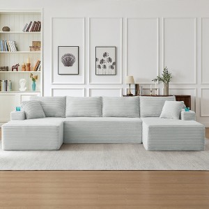 Compressible Corduroy U-Shaped Modular Sectional Sofa with Pocket Spring Support, Minimalist Cloud Couch for Living Room - 1 of 4