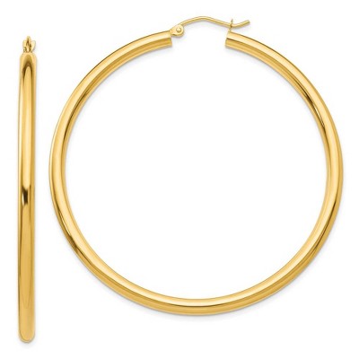 Black Bow Jewelry 3mm x 55mm 14k Yellow Gold Classic Round Hoop Earrings