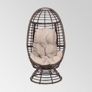 Pitner Wicker Swivel Egg Chair - Dark Brown/Beige - Christopher Knight Home: Weather-Resistant Polyester Cushion, Iron Frame - 1 of 4