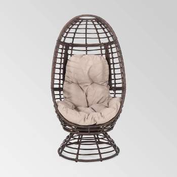 Pitner Wicker Swivel Egg Chair - Dark Brown/Beige - Christopher Knight Home