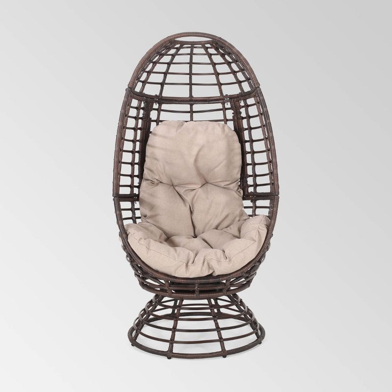 Pitner Wicker Swivel Egg Chair - Dark Brown/Beige - Christopher Knight Home, 1 of 11