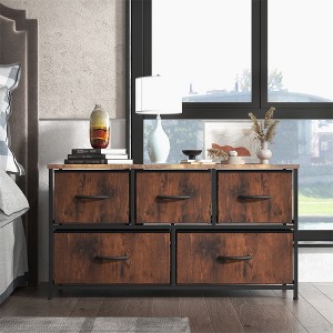 Resenkos 5-Drawer Bedroom Dresser: Spacious Chest with Storage Tower, Furniture Organizer Unit for Bedroom, Living Room, or Hallway Brown - 1 of 4