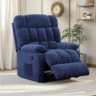 MAYEERTY Ergonomic Recliner Chair for Living Room, 110-161¡ãAdjustable Recline, Footrest, Side Pocket, Dark Blue