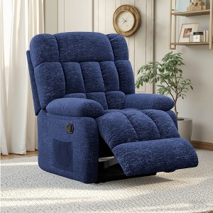MAYEERTY Ergonomic Recliner Chair - 110-161¡ã Adjustable Recline, Footrest & Side Pocket for Living Room (Dark Blue) - 1 of 4