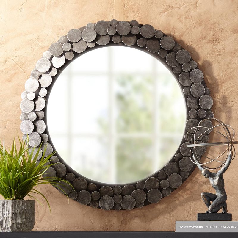 Uttermost Rolin Round Vanity Wall Mirror Industrial Rustic Staggered Nail Head Frame 32 3/4" Wide for Bathroom Bedroom Living Room Office House Home, 2 of 7