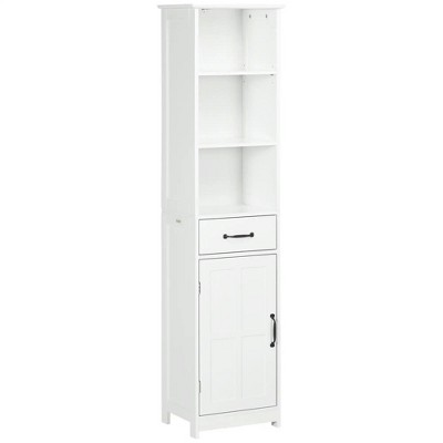 Resenkos Toilet Storage Cabinet, Bathroom Storage Cabinet,Narrow Storage Cabinet with 3 Open Shelves, Drawer, Recessed Door and Adjustable Shelf,