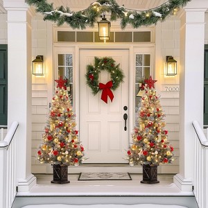 coucheta 4.5 FT Prelit Premium Snow Flocked Artificial Christmas Tree, Mini Prelit Xmas Pine Tree - 1 of 3