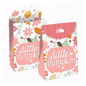 Big Dot of Happiness Girl Little Pumpkin - Fall Birthday or Baby Shower Gift Favor Bags - Party Goodie Boxes - Set of 12 - 1 of 4