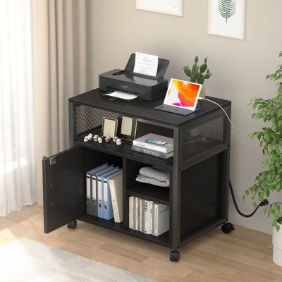 Aheaplus Rolling File Cabinet, Lateral Office Filing Cabinets with Charging Station