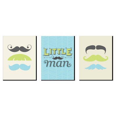 Big Dot of Happiness Dashing Little Man - Baby Boy Nursery Wall Art & Mustache Kids Room Decorations - Gift Ideas - 7.5 x 10 inches - Set of 3 Prints