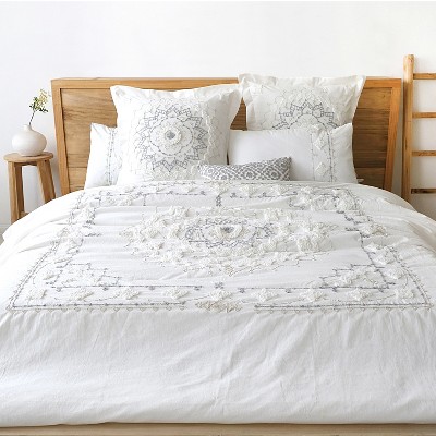 Full White Cotton Embroidered Comforter Set