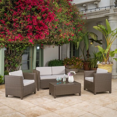 Sapphtopaz Patio Furniture Set Rattan Sectional Outdoor Chairs Porch Furniture with Rectangle Coffee Table Outdoor Sofa for Patio, Garden
